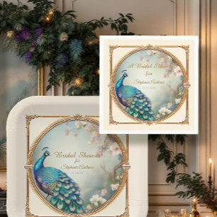 Art Deco Peacock Elegant Flower Bridal Shower Napkin