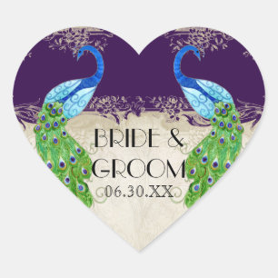 Art Deco Peacock Favour Gift Tags Seal Dark Purple