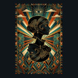 Art Deco Peacock Feather Dancer Gold Teal Poster<br><div class="desc">Bring the vibrant energy of the roaring twenties to your walls with this stunning Art Deco illustration. Featuring a glamourous flapper dancer in a pose of artistic expression, framed by a massive, golden peacock feather fan. Set against a deep teal and black background with luxurious geometric patterns, this piece is...</div>