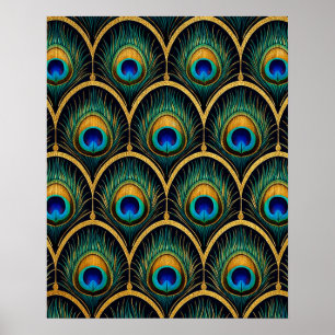Art Deco Peacock Feather Geometric Artwork Poster
