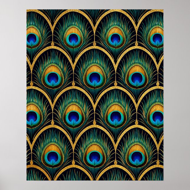 Art Deco Peacock Feather Geometric Artwork Poster (Front)