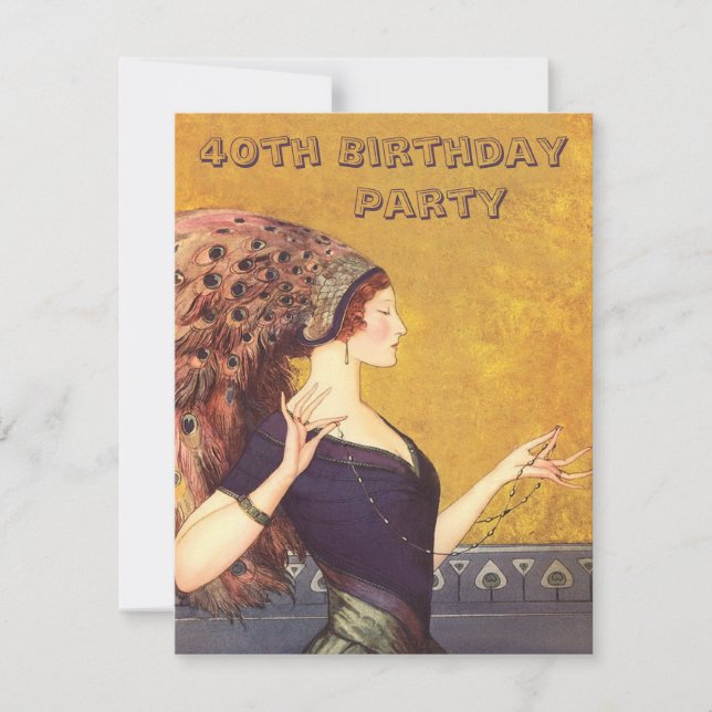Art Deco Peacock Flapper 40th Birthday Party Invitation (Front)