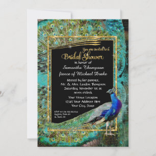 Art Deco Peacock Glam Old Hollywood Bridal Shower Invitation