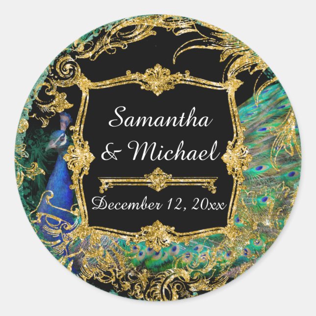 Art Deco Peacock Glam Old Hollywood Regency Classic Round Sticker (Front)