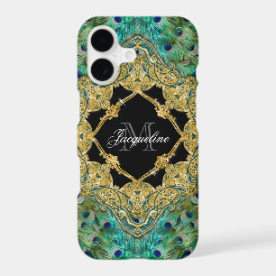 Art Deco Peacock Gold Glitter Old Hollywood Gatsby