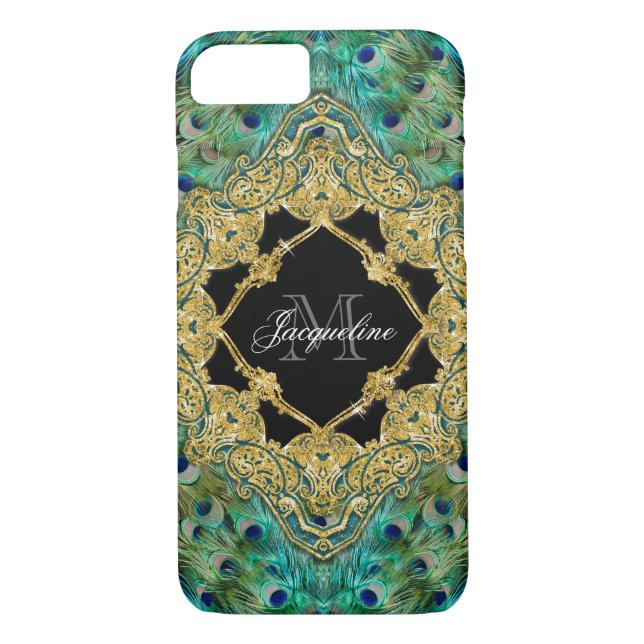 Art Deco Peacock Gold Glitter Old Hollywood Gatsby Case-Mate iPhone Case (Back)