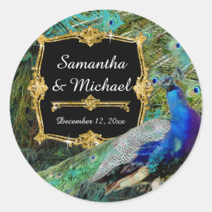 Art Deco Peacock Gold Glitter Old Hollywood Gatsby Classic Round Sticker