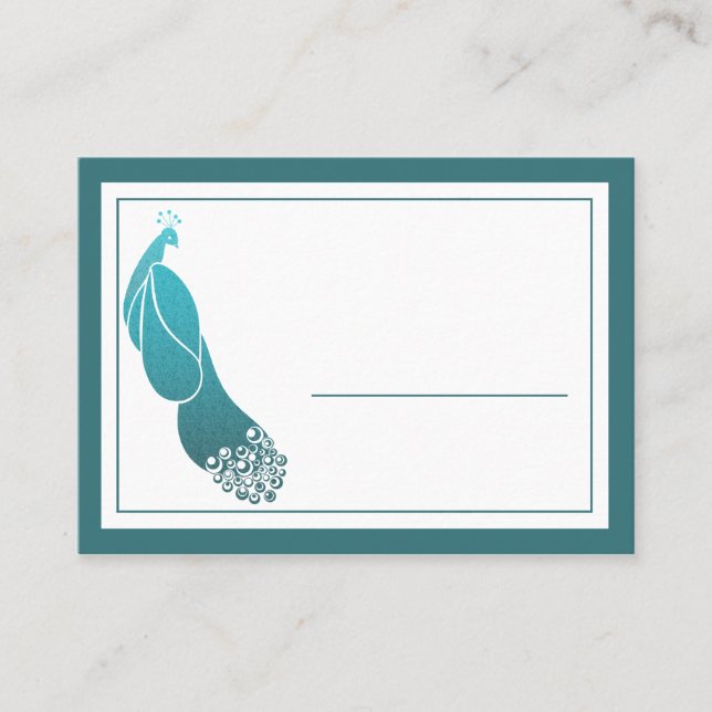 Art Deco Peacock in Teal Place Card Business Cards (Front)