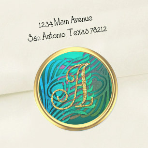 Art Deco Peacock Monogram 3 Gold Classic Round Sticker