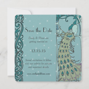 Art Deco Peacock Save the Date Invitations