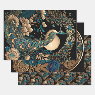 Art Deco Peacock Wrapping Paper Sheet