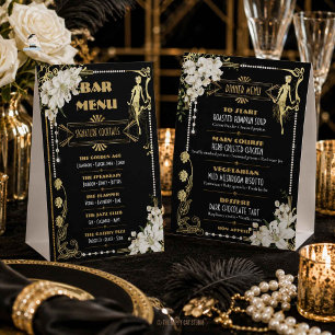 Art Deco Pearls White Flowers Gatsby 20s Bar Menu