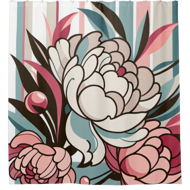 Art Deco Peonies Shower Curtain (Front)