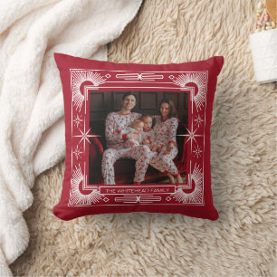 Art Deco Photo Christmas Star Holiday Red Cushion