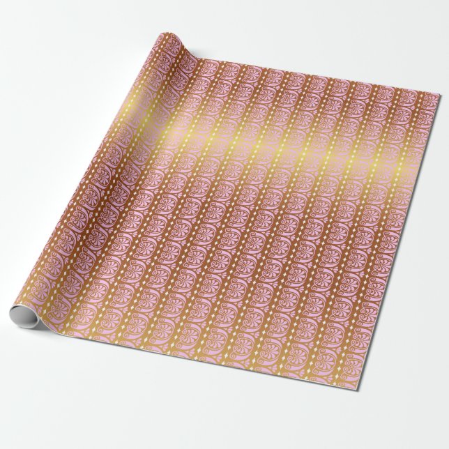 Art Deco Pink and Gold Ornamental Stripes Wrapping Paper (Unrolled)