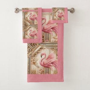 Art Deco Pink Flamingo  Bath Towel Set