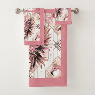 Art Deco Pink Flamingo  Bath Towel Set