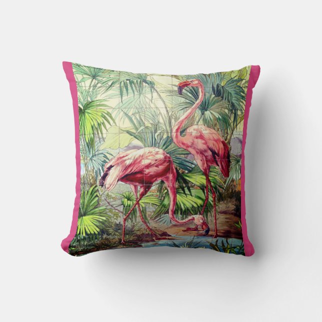 Art Deco Pink Flamingos Cushion (Front)