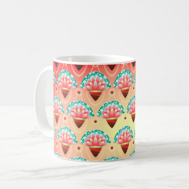 Art deco pink gold teal flower pattern cute coffee mug (Front Left)