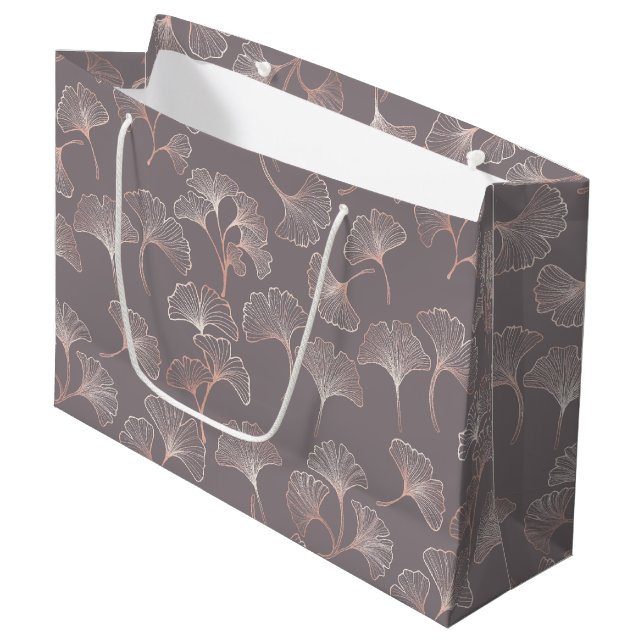 Art Deco Pink Leaf Pattern Large Gift Bag (Front Angled)