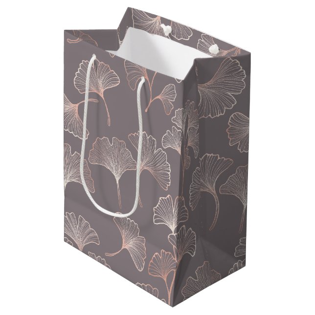Art Deco Pink Leaf Pattern Medium Gift Bag (Front Angled)