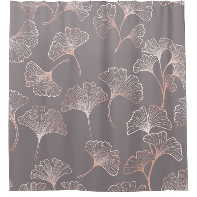 Art Deco Pink Leaf Pattern Shower Curtain (Front)