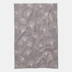 Art Deco Pink Leaf Pattern Tea Towel