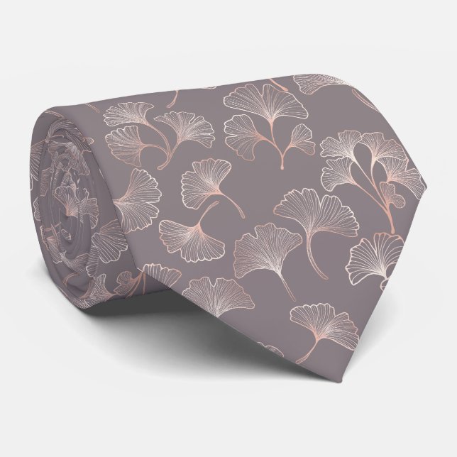 Art Deco Pink Leaf Pattern Tie (Rolled)