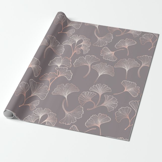 Art Deco Pink Leaf Pattern Wrapping Paper (Unrolled)