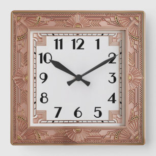 Art Deco Pink Square Wall Clock