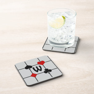 Art Deco Playing Card Suits v2 Monogrammed Coaster