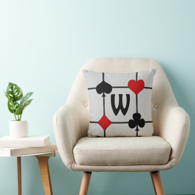 Art Deco Playing Card Suits v2 Monogrammed Cushion (Chair)