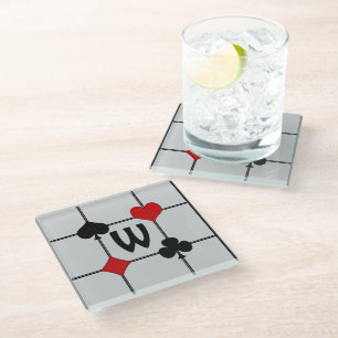 Art Deco Playing Card Suits v2 Monogrammed Glass Coaster