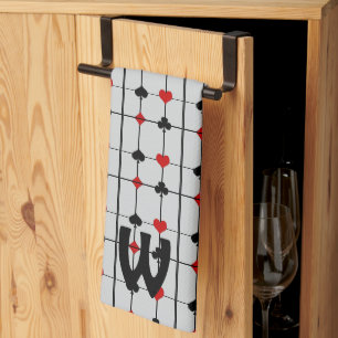 Art Deco Playing Card Suits v2 Monogrammed Tea Towel