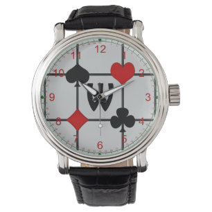 Art Deco Playing Card Suits v2 Monogrammed Watch