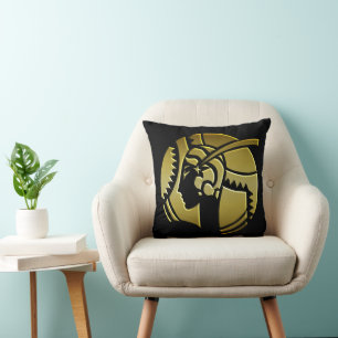 Art Deco Portrait of a Lady Black and Gold Cushion