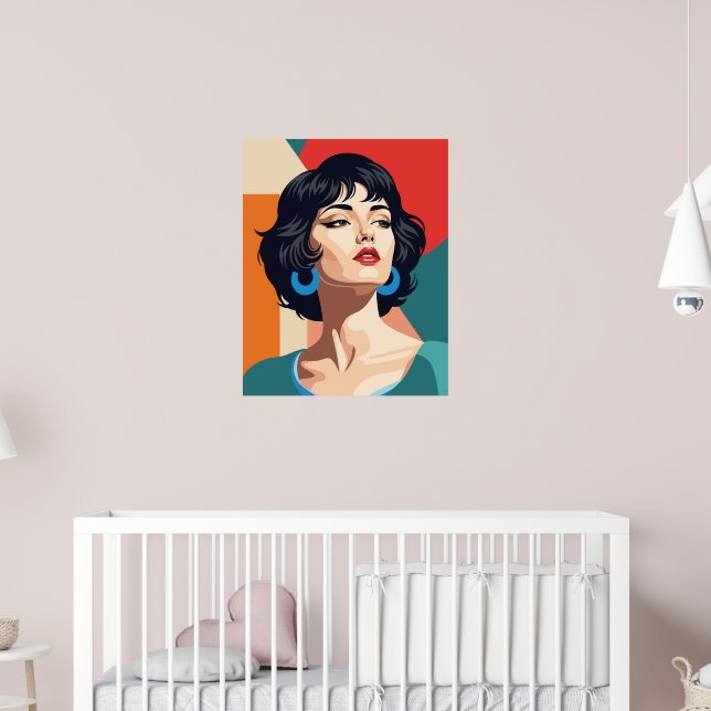 "Art Deco Portrait with Geometric Background Poster (Nursery 2)