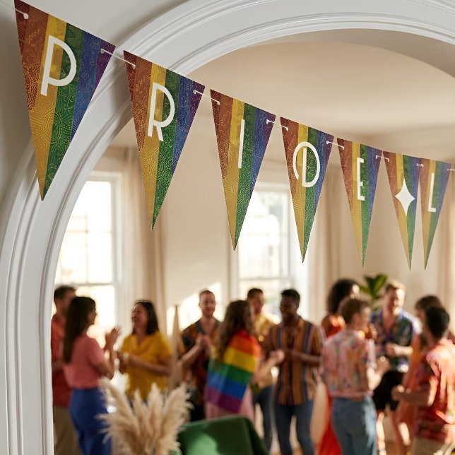 Art Deco Pride Flag | Pride Lives Here Bunting  (Lifestyle Shot)