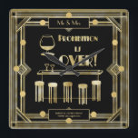Art Deco Prohibition Is Over 1920s Black Gold Square Wall Clock<br><div class="desc">Striking vintage type image in black and gold with a 1920s geometric pattern in the art deco style, a bar and drinks and the words Prohibition Is Over. 2 template text fields allow you to add a heading and commemorative text as desired to create a unique wedding or anniversary keepsake...</div>