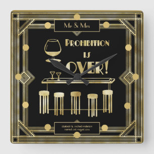 Art Deco Prohibition Is Over 1920s Black Gold Square Wall Clock