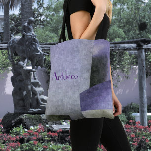 Art Deco Purple and Green Abstract Pattern Tote Bag