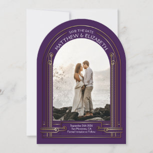 Art Deco Purple Bronze Arch Save the Date Invitation