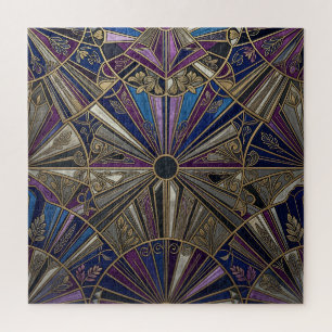 Art Deco Purple Gold Geometric Sunburst Jigsaw Puzzle