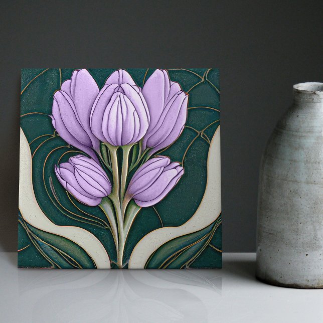 Art Deco Purple Tulips Wall Decor Art Nouveau Ceramic Tile (Creator Uploaded)