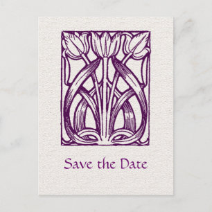 Art Deco PurpleTulips Save the Date Postcard