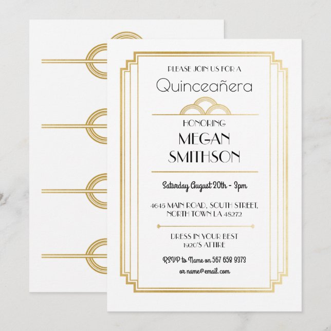 Art Deco Quinceanera Birthday Party 1920s Invite (Front/Back)