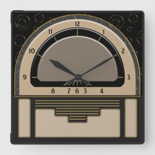 Art Deco Radiola (Latte, Greige, Black, Gold) Square Wall Clock