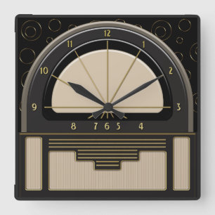 Art Deco Radiola (Sand, Dark Gray, Black, Gold) Square Wall Clock