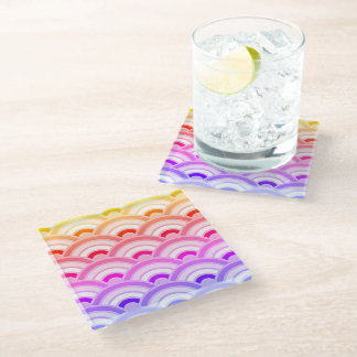 Art Deco Rainbow Curve Pattern Glass Coaster
