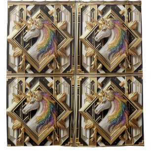Art Deco Rainbow Faux Glitter Unicorn Shower Curtain